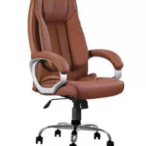 High Back Leatherette Brown Office Chair with Chrome Base