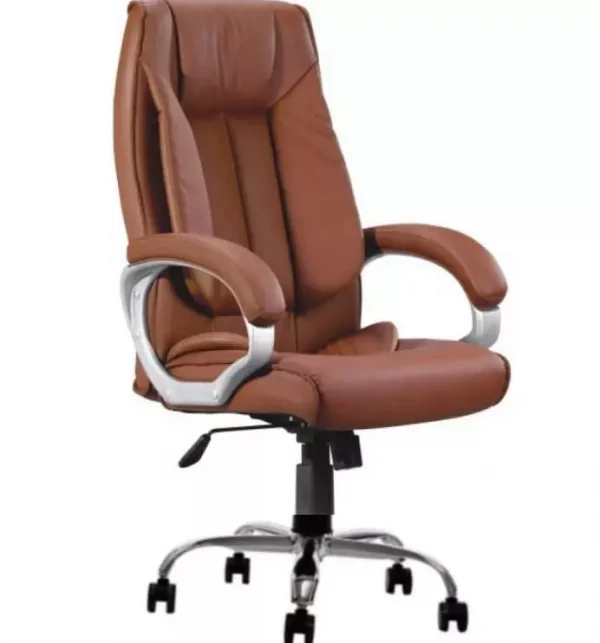 High Back Leatherette Brown Office Chair with Chrome Base