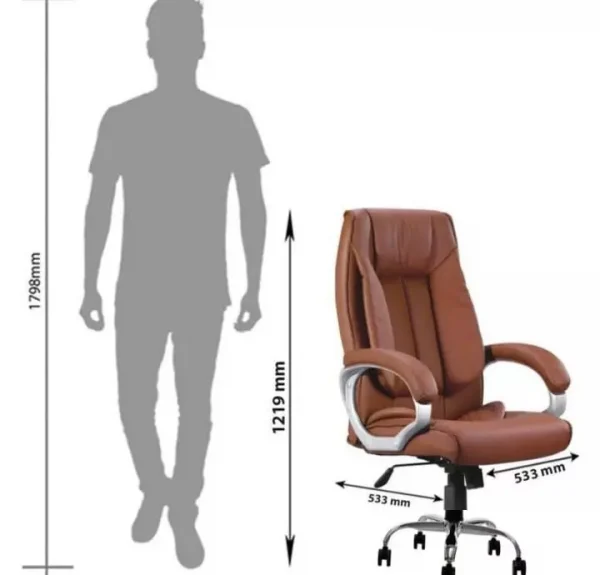 High Back Leatherette Brown Office Chair with Chrome Base - Image 3