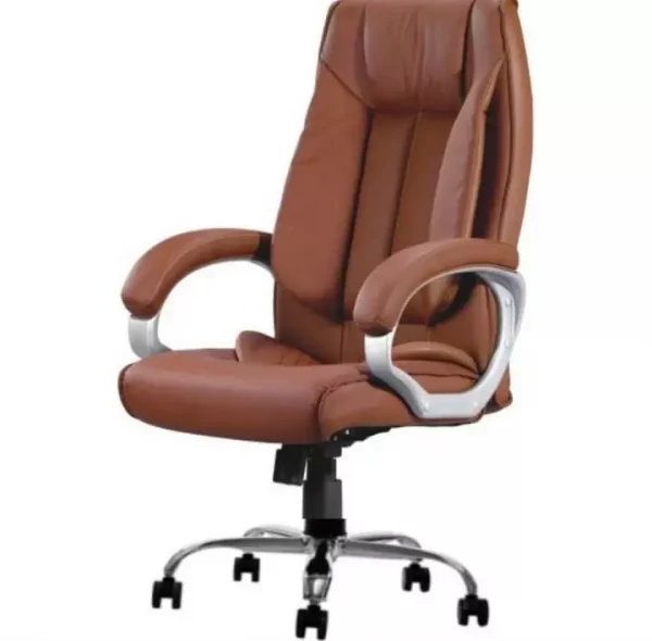 High Back Leatherette Brown Office Chair with Chrome Base - Image 4