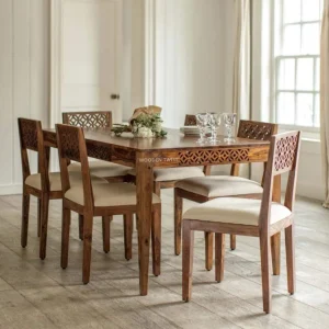 Premium Teak Wood Designer Dining Table With Cushioned Chair